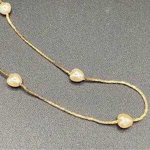Vintage 1960s Signed Korea Stationary Heart Necklace on Gold Tone Chain